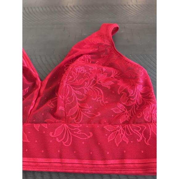 Wacoal Bralette Womens 36 Large Red Lace Mesh Wire Free Sheer Floral 810340 Sexy - Picture 3 of 5